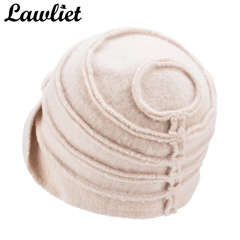 Lawliet Wool Hat Women Winter Hats Solid Floral Warm Knitted Ladies Beanies Skullies Bonnet Femme Bucket Cloche Winter Cap A376