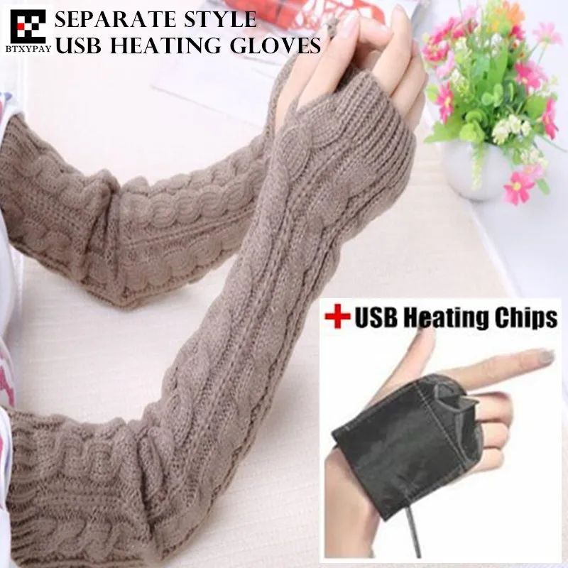 

Winter Warm Women & Girl's Separate Style USB Heating Gloves,Fashion Wild Hand Back Heated Knitted Twist Fingerless Long Gloves