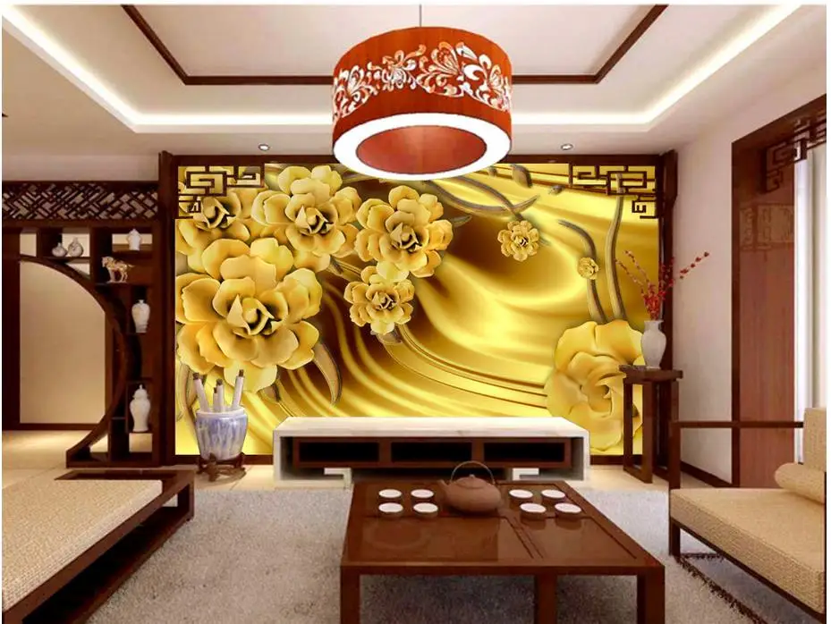 Home Decoration wall mural photo wallpaper Luxury gold silk peony flower 3d bathroom wallpaper