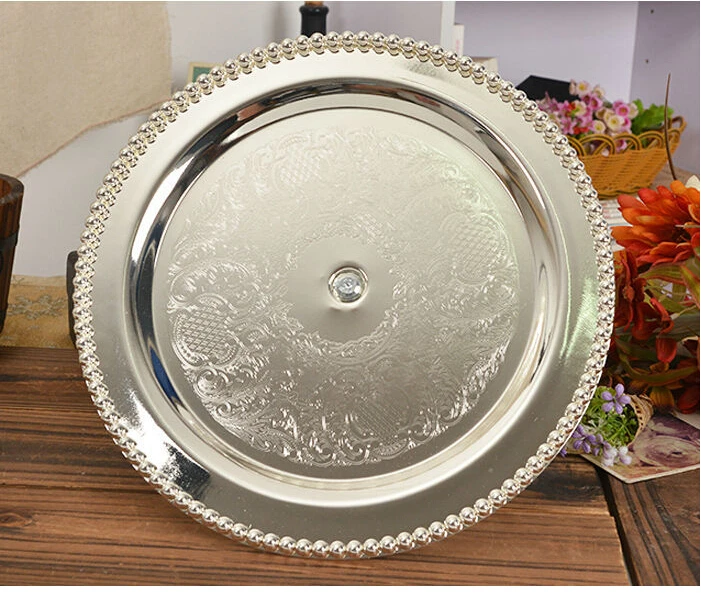 10inches Metal Cake StandSilver Round Decorative Tray  For Wedding Decoration /bandeja decorativas aniversário