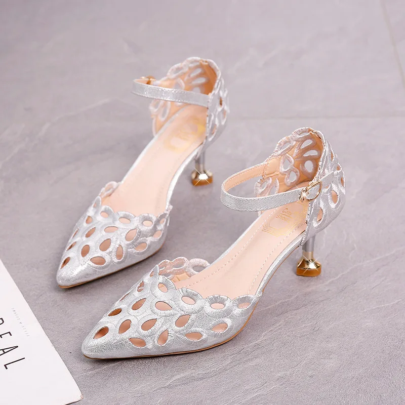 

Summer Dance Shoes Hundred Up Hollowed Out Sandals New Women One Word Buckle Fine Shoes Cusp Hollow Single Shoe Pumps