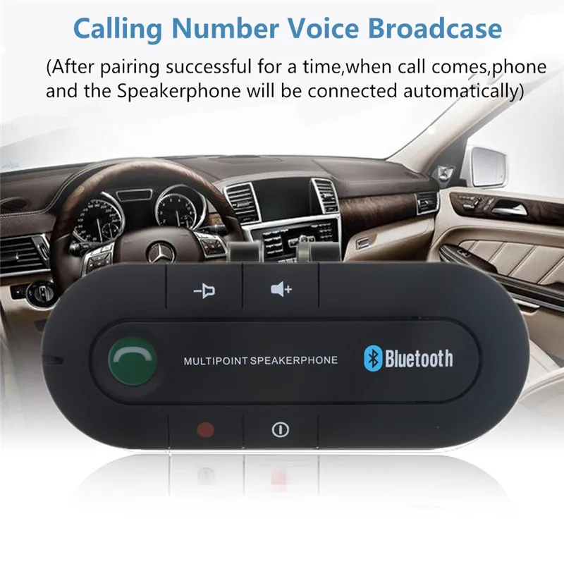 Bluetooth Hands free Car Kit Wireless Audio Receiver Speaker Phone MP3 Music Player Sun Visor Clip Multipoint Noise Cancelling