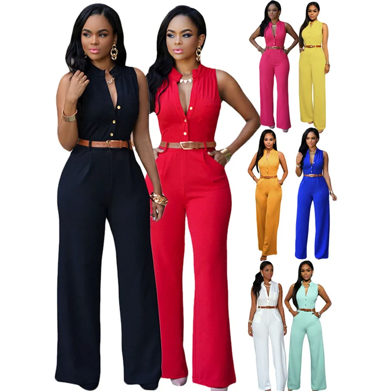 Sommer Neueste Sleeveless Gürtel Mode Frauen Overall Hohe Taille Breite Bein Strampler Büro Damen Arbeitskleidung Bodycon Playsuits