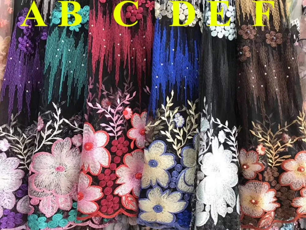 

Top quality soft mesh base dyed yarn polyester embroidery lace fabric,XERY-LF171216A