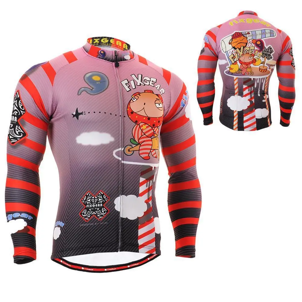 Men`s Long Sleeve Cycling Jersey Cartoon Polyester Graphics Bicycle Gear Quick Dry Comfortable Outdoor MTB Road Bike Clothing