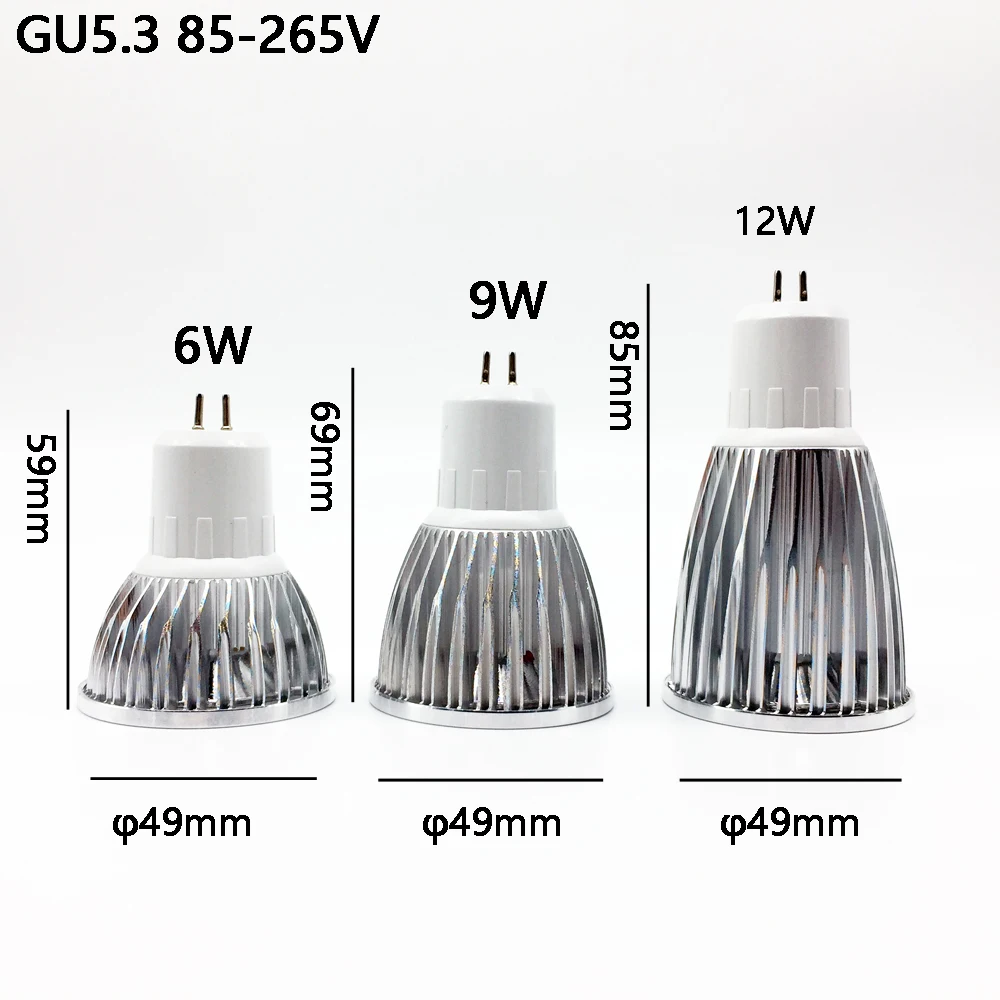 New High Power Lampada Led MR16 GU5.3 COB  6w 9w 12w Dimmable Led Cob Spotlight Warm Cool White MR 16 12V  Bulb Lamp GU 5.3 220V