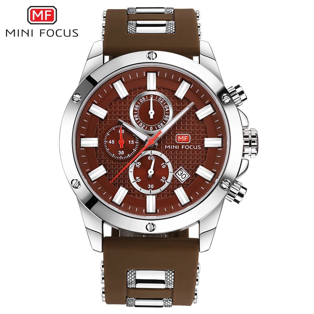 MINI FOCUS Men's Army Sports Quartz Watches Silicone Strap Chronograph Wrist Watch for Man Relogios Masculino Clock 0089G.03