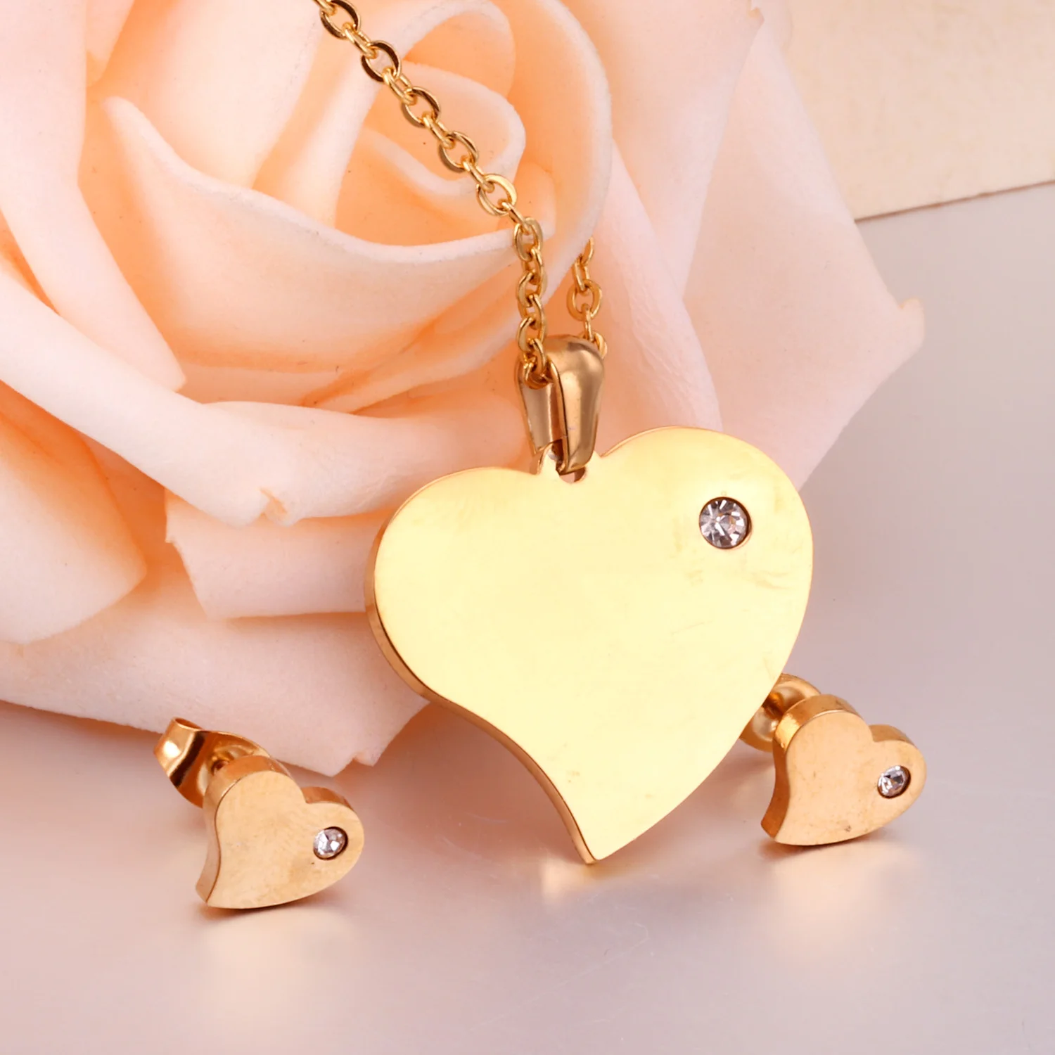 LUXUKISSKIDS Gold Color Stainless Steel Dubai Wedding Bridal Jewelry Sets Heart Necklace Earring Jewellery Sets For Women Girl