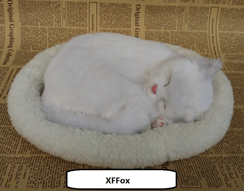 real life breathing cat model on a mat plastic&furs white cat gift about 26x17cm xf1360