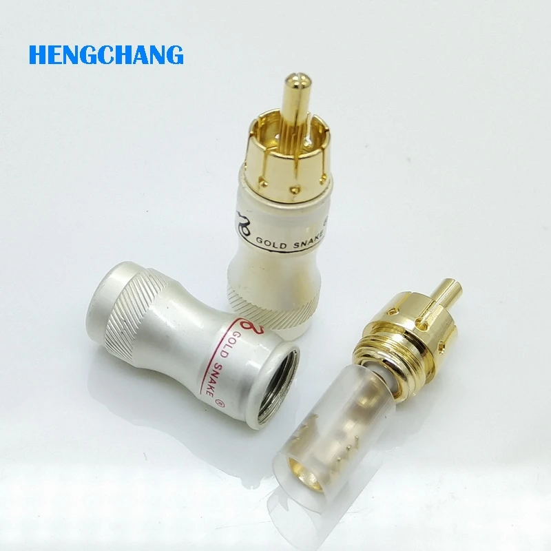 RCA Plug DIY Gold Snake HIFI Goldplated Audio Cable RCA Male Audio Video Connector Gold Adapter For Cable 10Pcs/Lot