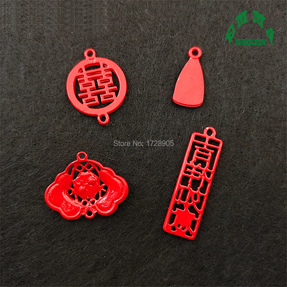 Chinese Style Word Good Luck Good Fortune Best wishes mean Charms 10 pcs Christmas Red Painted buttons flatback embellishment