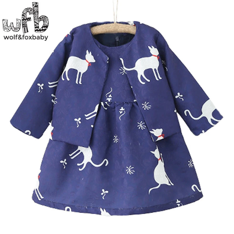 

Retail 2-8 years sets full-sleeves printing coat+cartoon dress kids children spring autumn fall