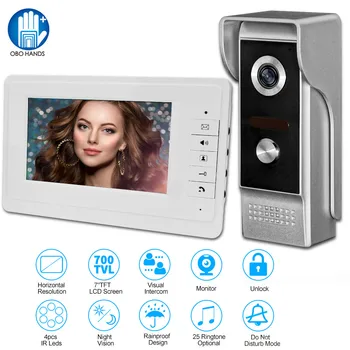 7" Video Intercom Wired Home Video Door Entry System Waterproof Rainproof IR Night Vision Camera with Two Way Audio 1 or 2 Monitors