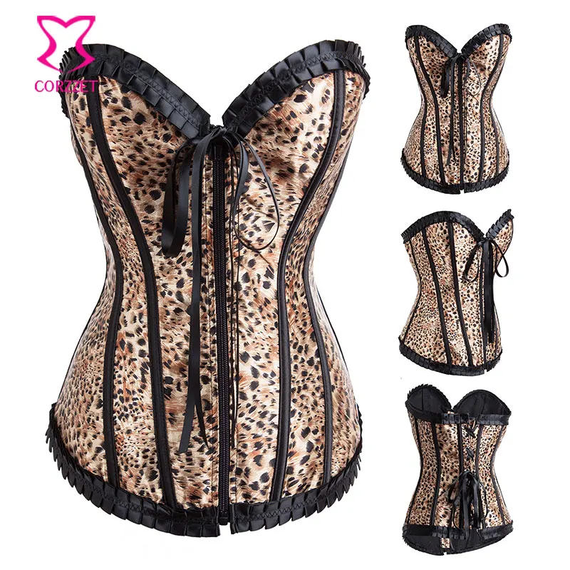 Brown Leoaprd Printing Burlesque Corset Sexy Corselete Feminino Espartilhos Gothic Corsets and Bustiers Sexy Korsett For Women