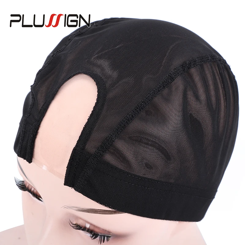 Plussign U Part Wig Cap With Mono Net For Making Wigs Mesh Wig Cap Dome Style Black Color Elastic Spandex Net Wig Cap 1Pcs/Lot