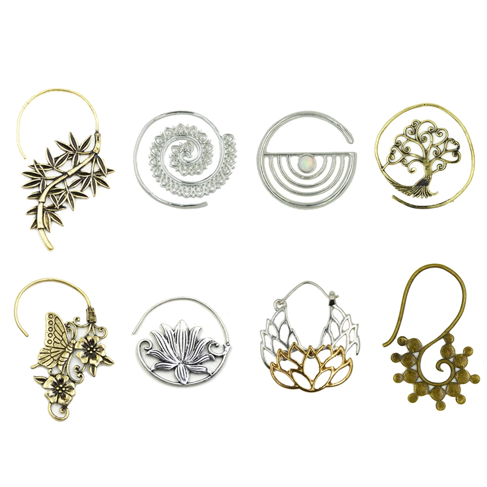 Pair Fashion Brass Copper Tribal Indian Spiral Drop Earring Charming Jewelry Dangle Ear Piercing Weight Gauge Body Jewelry