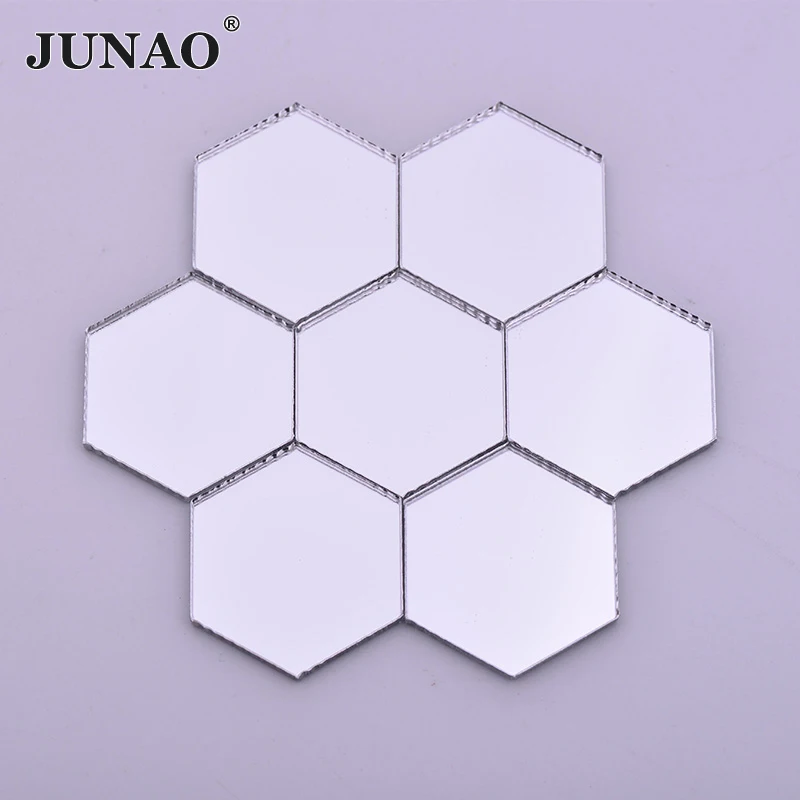 JUNAO 20pc Mix Size Clear Mirror Rhinestone Silver Crystal Applique Flat Back Acrylic Strass Non Sewing Stones for Decoration