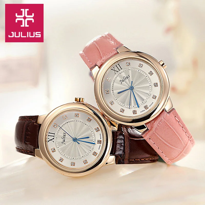 Simple Lady Women\'s Watch Japan Quartz Hours Fine Fashion Dress Bracelet Leather Rhinestone Girl Birthday Gift Julius No Box