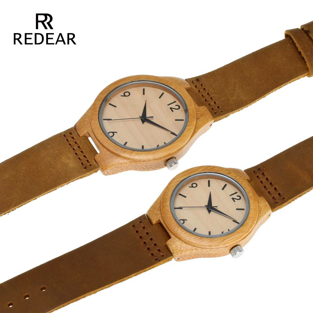 Free Shipping Bamboo Watches With No Logo Wood Switch Watch Real Leather Light Brown Watches by Gift package