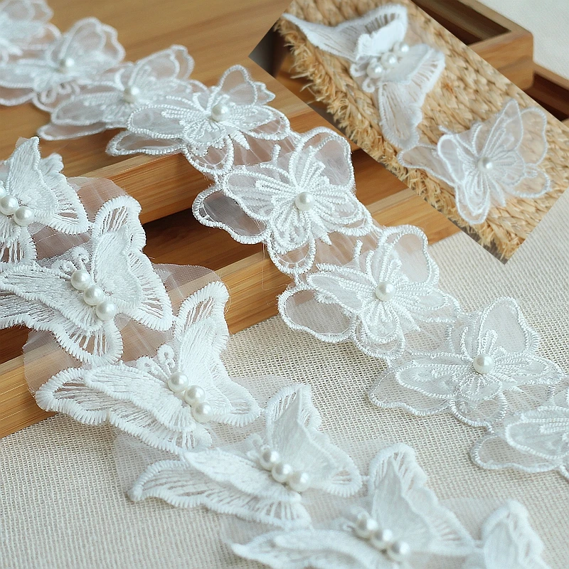 MLAEY 1y double nail bead lace flower butterfly buiter Lace Fabric Handcraft Embroidered Sewing Lace Ribbon DIY Lace Trim