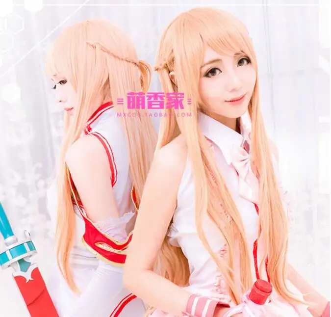 

Sword art online Cos Wig Yuuki Asuna Cosplay Long Women Hair Gold Headwear