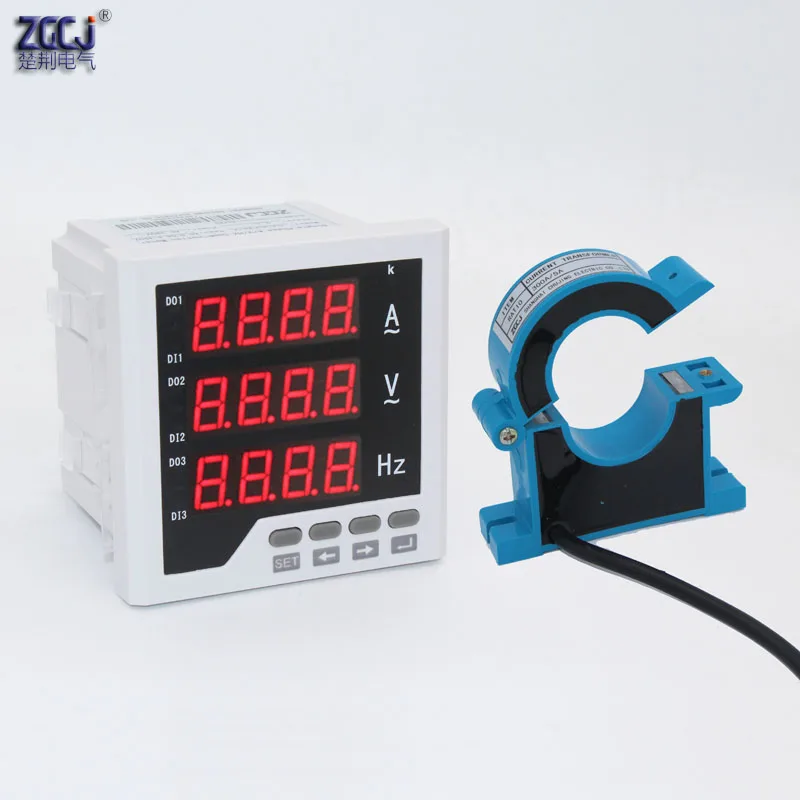 

Single phase ammeter Multi-function meter with clamp CT with RS485 communication AC ammeter and voltmeter, digital A V Hz meter