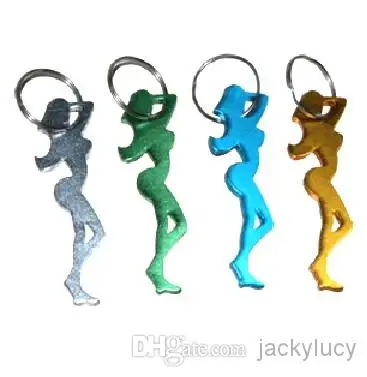 

Multi Color Aluminum Beautiful Woman Bottle Opener With Keychain For Wedding Favors Best Gift 20pcs/lot Free Shipping