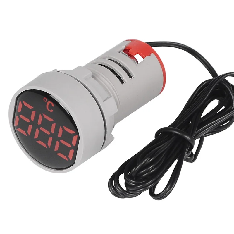 22mm Round Small Mini LED Light Display Thermometer Digital Temperature Meter Indicator AC 50-380V 220V -20-120'C with 1m Sensor