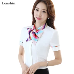 Women Bow Tie Blouse Fashion Spring short Sleeve blusa Tops Chinese Style Female Office ruffle Shirts Elegant Design Work Wear