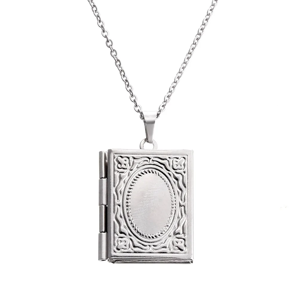 Everfast 1pc New Photo Frame Square Pendant Necklaces Stainless Steel Charms Locket Necklace Women Fashion Jewelry