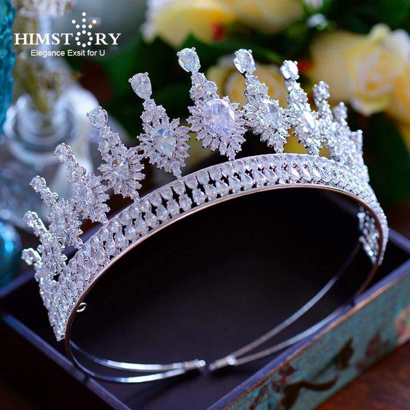 Luxurious Royal Queen Full Cubic Zircon Tiaras Crowns Oversize Princess Brides Hairbands Full CZ Wedding Hair Accessories