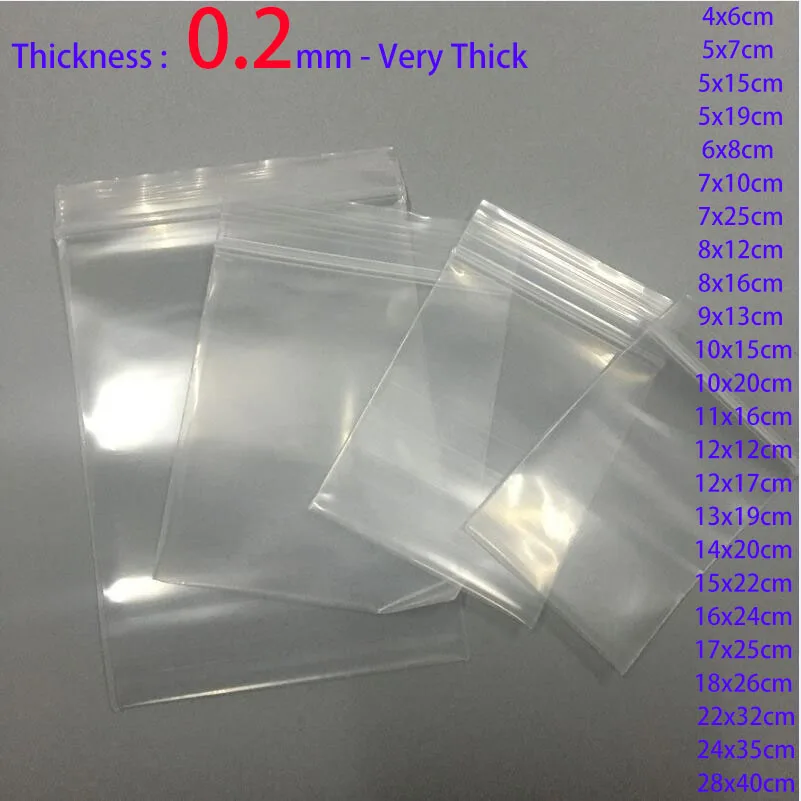 Thick Transparent Zip Lock Plastic Bag Zipper Self Sealing Ziplock Zip Zipped Lock Reclosable Poly Bag Food Gift Packaging Bags