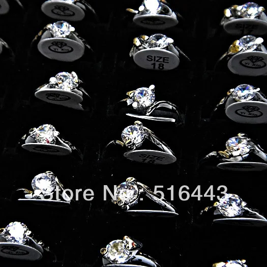 

A-017 25pcs Wholesale Fashion Jewelry Lots 100% Top Clear Cubic Zircon Mix Charming Woman Engagement Rings