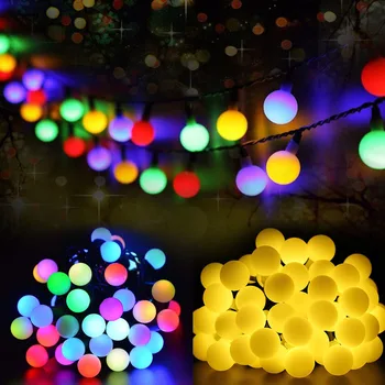 Serie de luces solares Multicolor, 50LED, resistente al agua, bola para exteriores, cadena de hadas, vacaciones, jardín de Navidad, boda, decoración del hogar