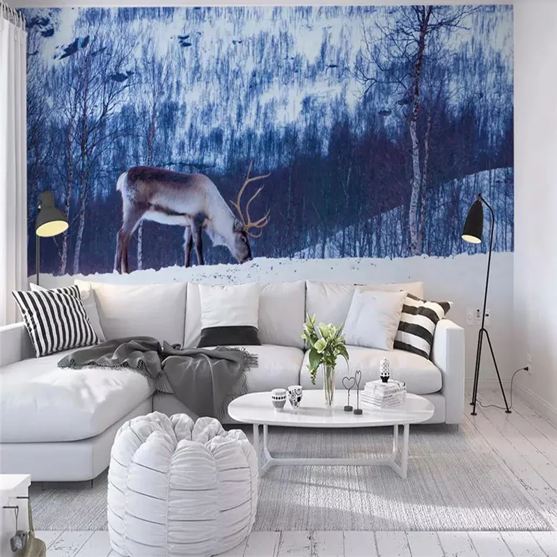 Customized 3d wallpaper Nordic style elk forest beautiful TV sofa background wall painting high-grade waterproof material