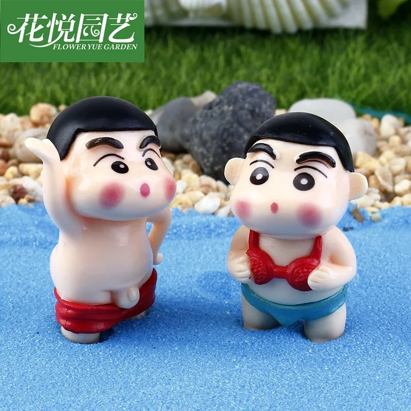 4pcs/lot Cartoon Crayon Shinchan Miniature Garden Small Ornaments DIY Swimming Assembled Toys Moss Micro Landscape