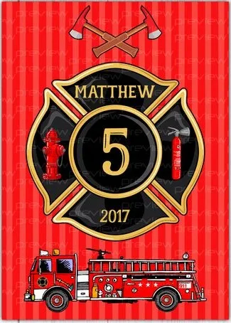 

Custom Fire Truck Fireman Ladder Birthday Poster Door backdrops High quality Computer print party background