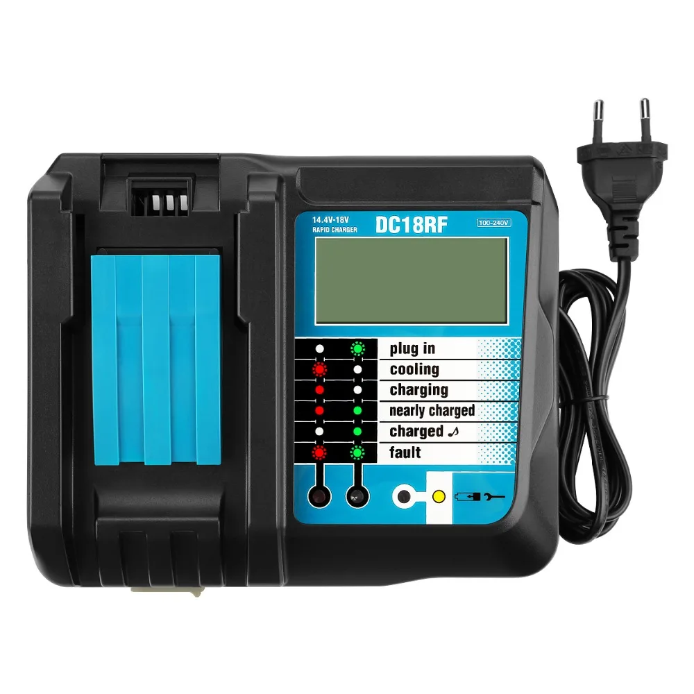 14.4V/18V 3.5A Li-Ion Battery LCD Screen Charger for Makita 14.4V/18V BL1830 BL1815 BL1430 DC14SA DC18SC DC18RC with USB port