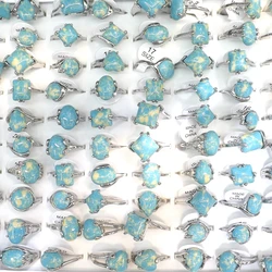 Hỗn Hợp Nhiều Tự Nhiên Turquoises Nhẫn Vàng Hoa Văn Trang Trí 50 Cái/lốc Kích Thước 6,7 Năm 8,9,10