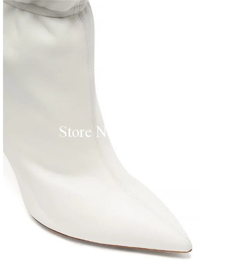 

2019 spring new pointed stiletto heels European style white female fashion sleeve in the boots pleated women's boots