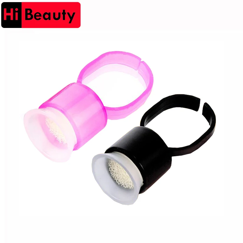 100pcs/lot Disposable Tattoo Pigment Glue Ink Finger Ring Sponge Cups Container Holder Medium Pink Black Tattoo Accessories