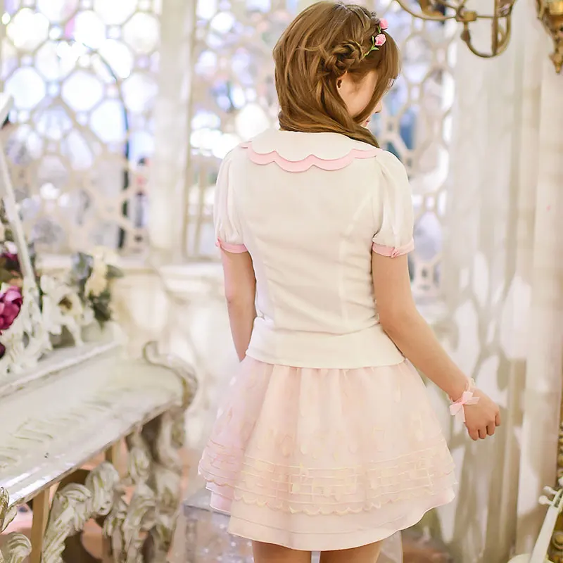 Princess sweet lolita shirt  candy rain original sweet embroidered chiffon shirt skirt suit notes female C16AB6043