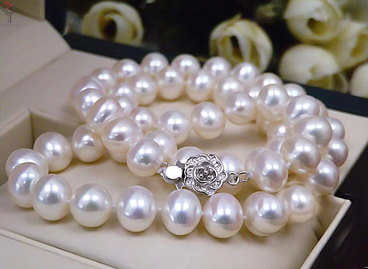 

wedding Women Jewelry Necklace 11mm Bright white Pearl Choker Necklace Natural Freshwater Pearl