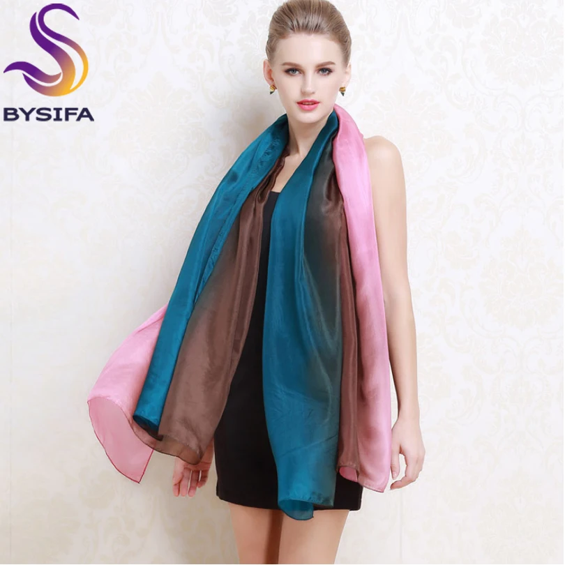 Brand Gradient Mulberry Silk Long Scarves New Design Spring Autumn Female Silk Shawl Scarf Printed Large Silk Wraps Scarves Cape