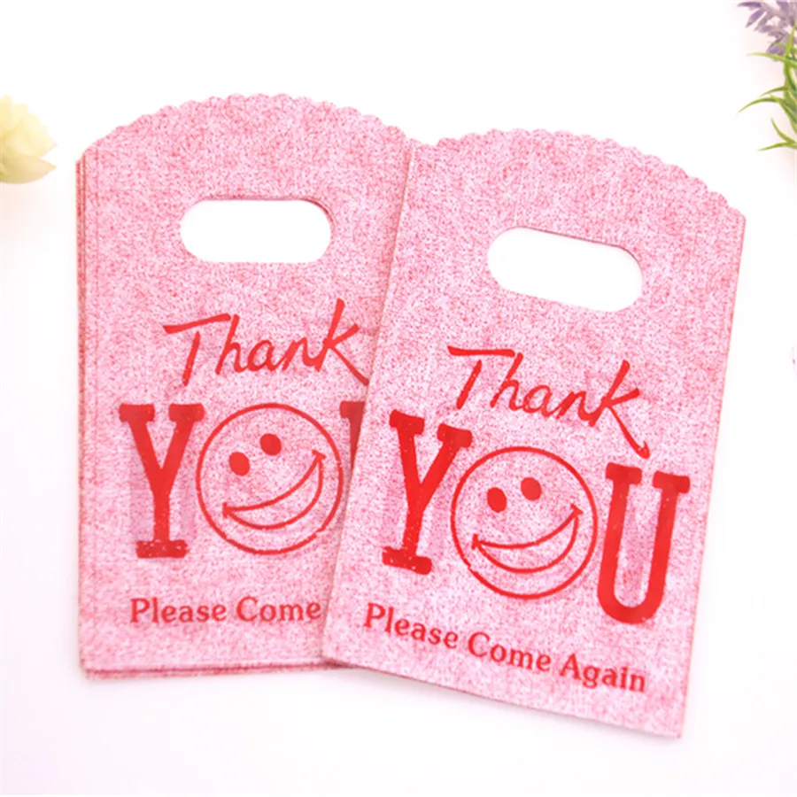 9*15cm Small Red Thank You Shopping Gift Packing Bag With Smile Face Mini Plastic Gift Pouches Hot Sale New Style 50pcs/Lot