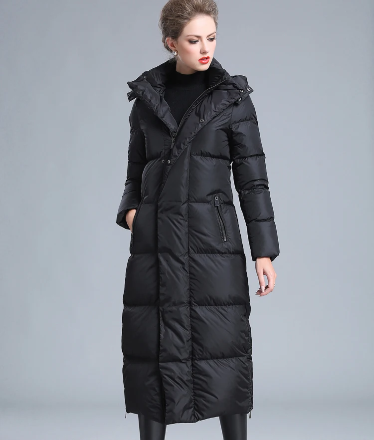 Women\'s winter clothing puffer zipper down coat 8XL size 4XL black gray navy blue thick warm 7XL size long down jacket