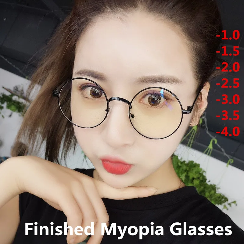 Round Metal  Men Women Finished Myopia Glasses Frames Nearsighted Vintage Myopia Glasses -1.0 -1.5 -2.0 -2.5 -3.0 -3.5 -4.0