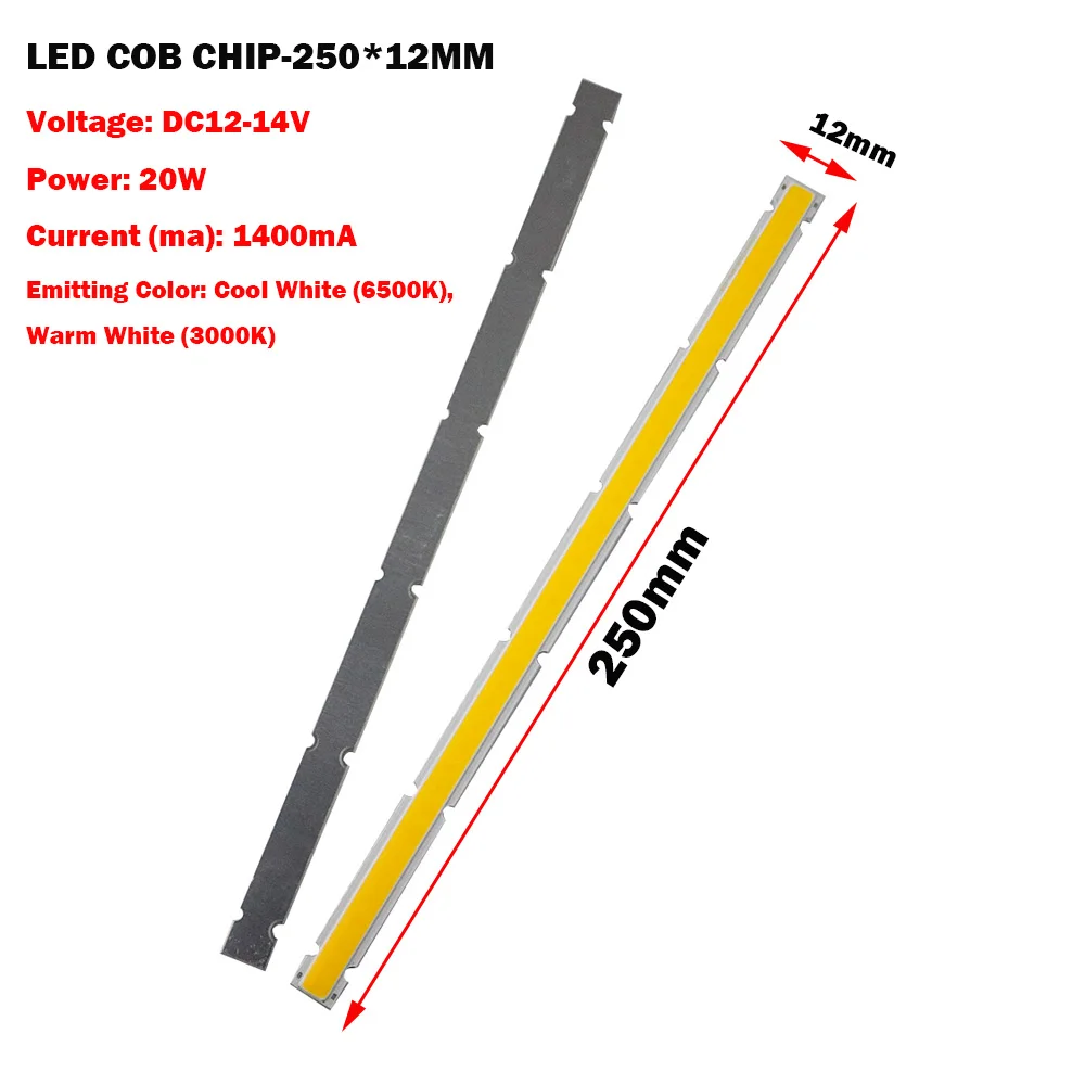 COB LED Bulb Strip Lamp 250x12MM 12V 20W Ultra Bright 25CM Bar source Light for DIY  Work Table House Indoor outdoor Lighting