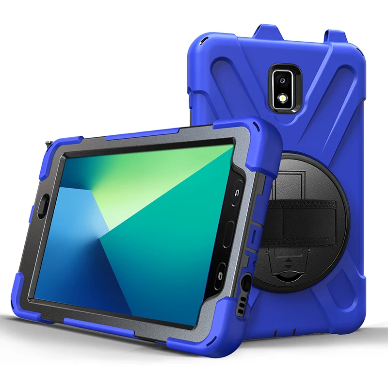 360 Degree Rotating Silicone Hybrid Case with Wrist Strap for Samsung Galaxy Tab Active 2 8.0 inch T390 T395 T397 Tablet +Pen