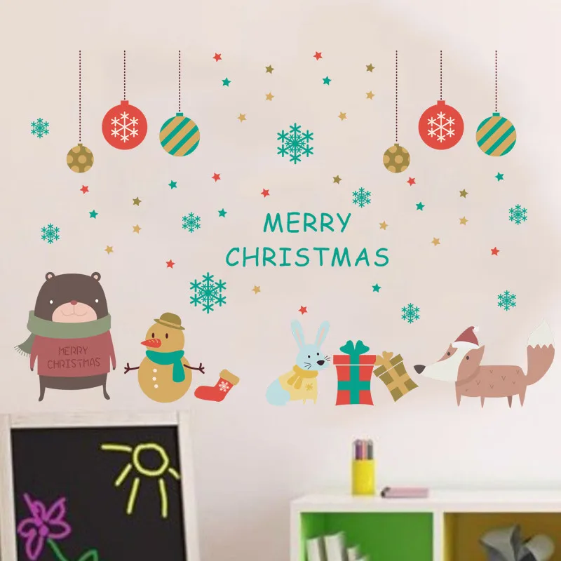 Merry Christmas Decoration Snowman Rabbit wall sticker Decals window party Shop Wall Stickers new year home decor Poster Mural